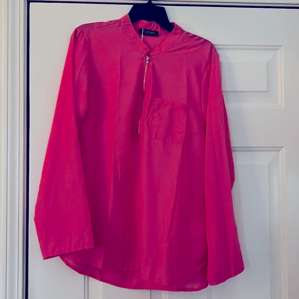 Blouse Bright Pink.  Zipper front to bust.  New with tag